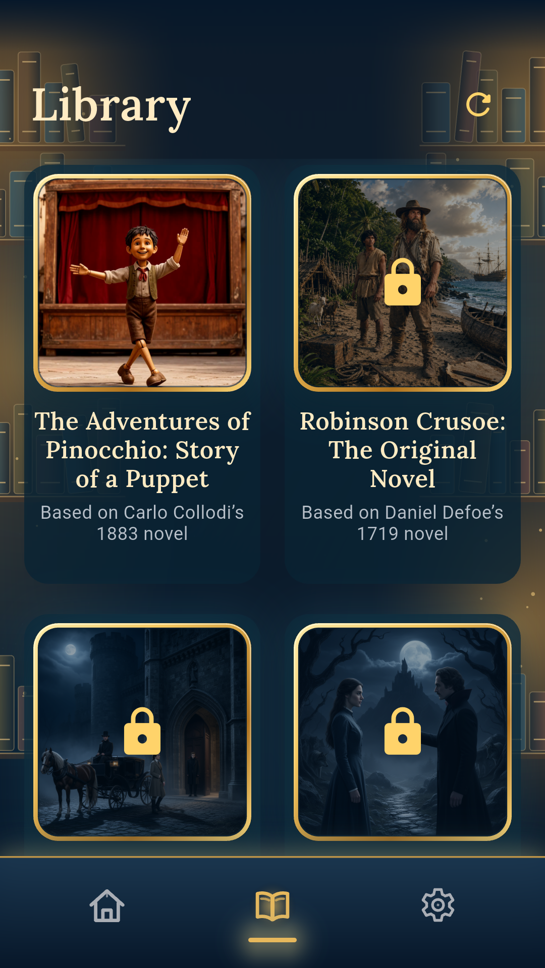 The Classic Story Tiles library screen in English